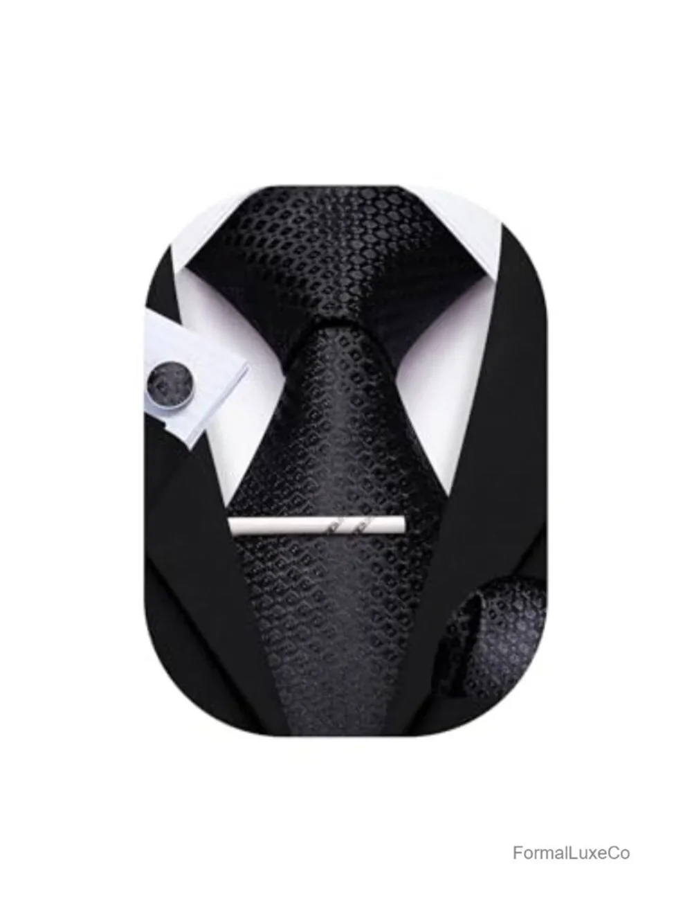 Men's Silk Tie Set with Pocket Square and Cufflinks